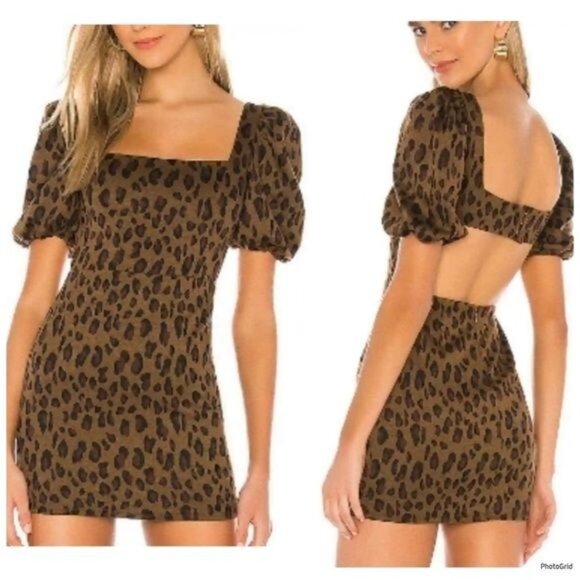 Lovers and Friends Cheetah Leopard Print Puff Sleeve Mini Dress Size XS - Picture 1 of 9